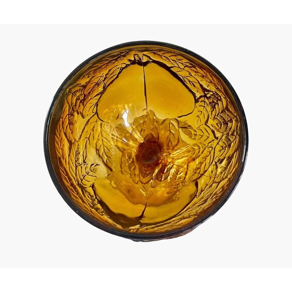 Vintage 70s Tiara Glass Dark Amber Burnt Honey Sweet Pear Footed Ice Cream Cups - Picture 3 of 10